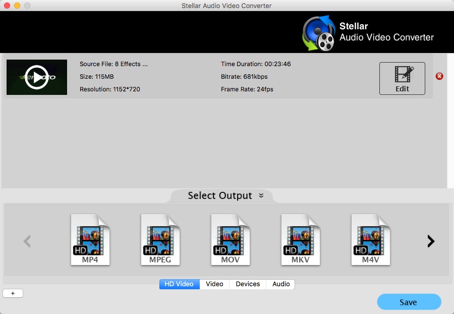 StellarAudioVideoConverter 1.0 : Select Output