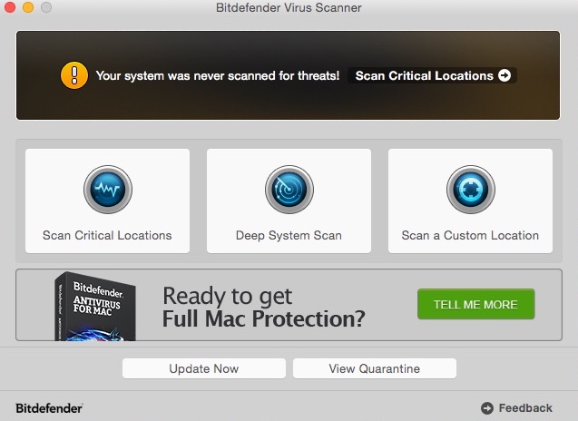 Bitdefender Virus Scanner 3.7 : Main Window