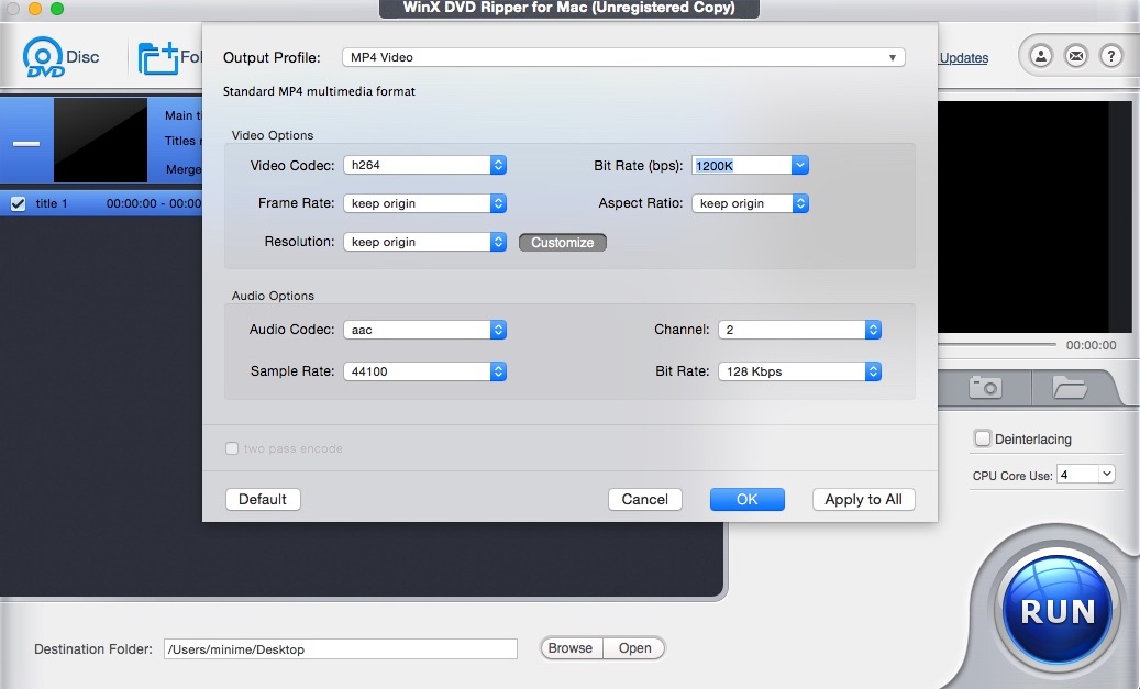 WinX DVD Ripper For Mac 4.9 : Configuring Advanced Output Settings