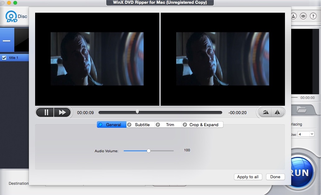 WinX DVD Ripper For Mac 4.9 : Editing Input Video