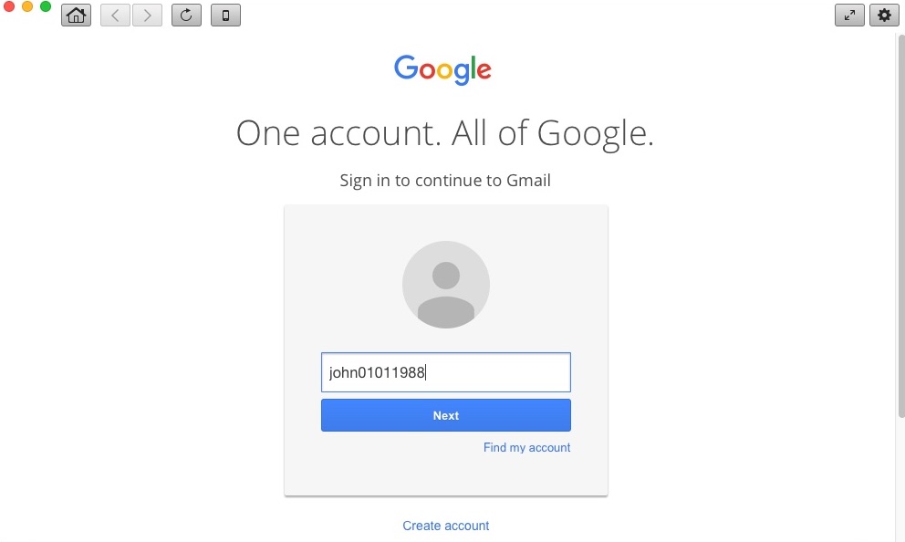 Go for Gmail 2.4 : Log In Window