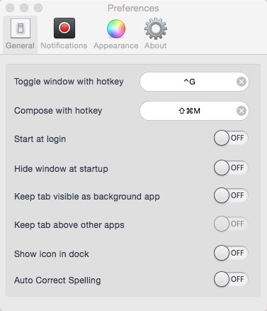 Go for Gmail 2.4 : Preferences Window
