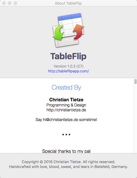 TableFlip 1.0 : About Window