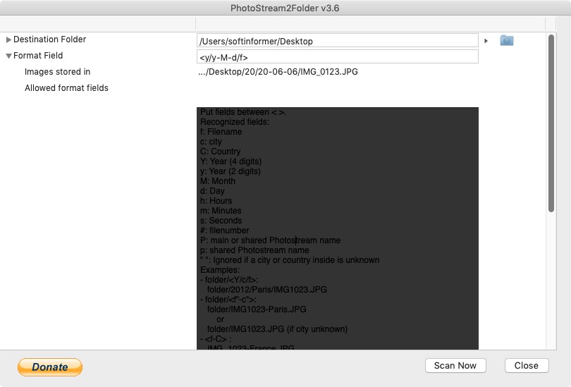 PhotoStream2Folder 36.0 : Format Settings