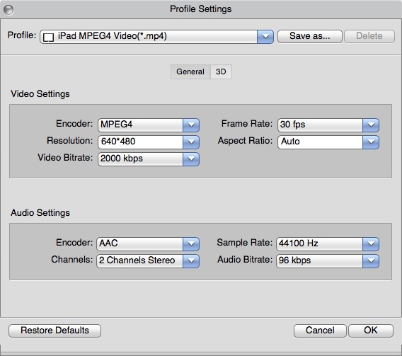 Amazing Mac Video Converter Ultimate 9.8 : Profile Settings