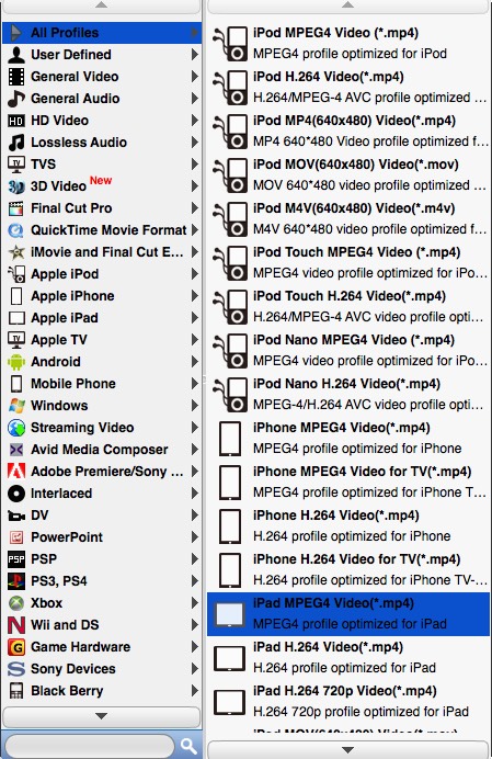 Amazing Mac Video Converter Ultimate 9.8 : Profile Options