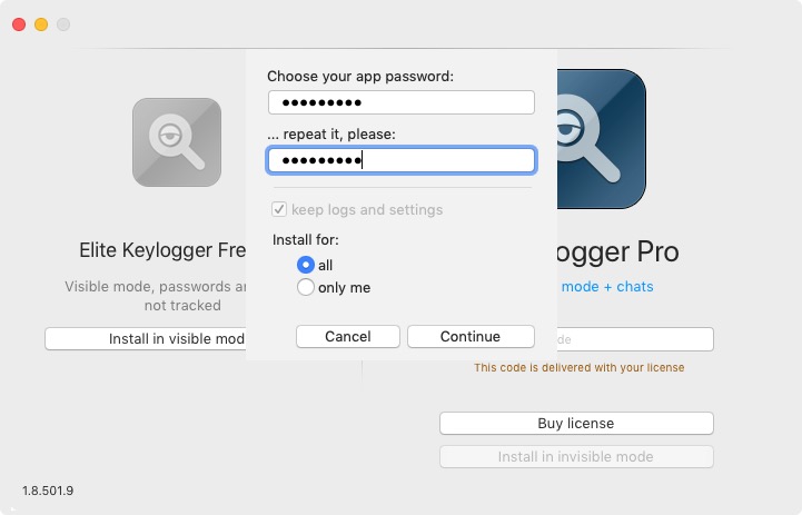 Elite Keylogger 1.8 : Choose Password
