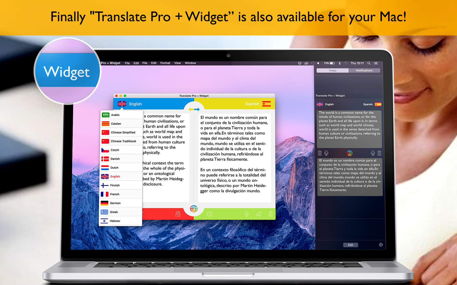 Translate Pro + Widget 2.0 : Main Window