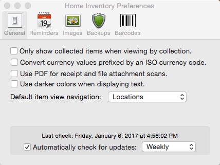 Home Inventory 3.6 : Preferences Window