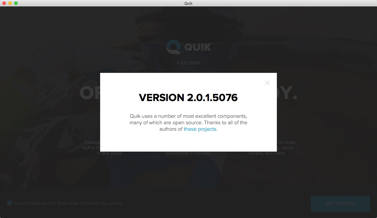 Quik 2.0 : About Window