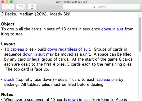 Pretty Good Solitaire 3.3 : Rules Window