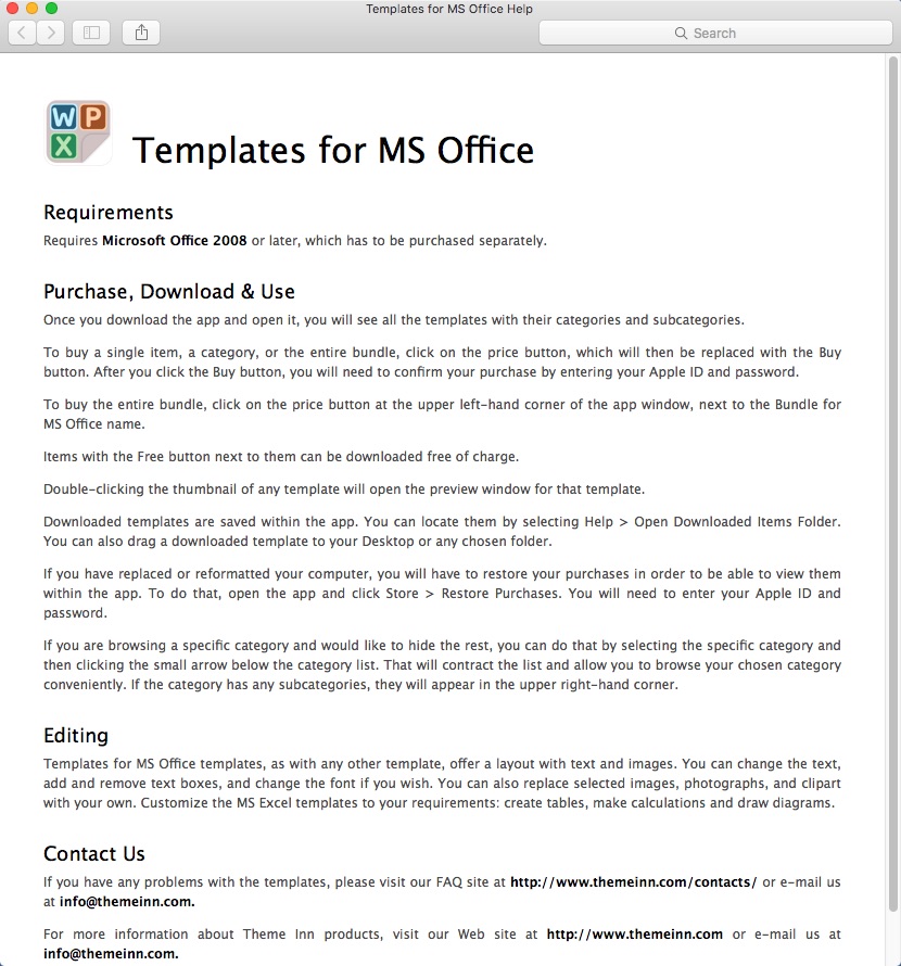 Templates for MS Office : Help Guide