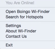 Boingo Wi-Finder 5.8 : Main Menu