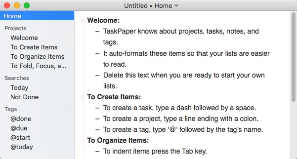 TaskPaper 3.6 : Welcome Window
