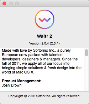 Waltr 2 2.0 : About Window