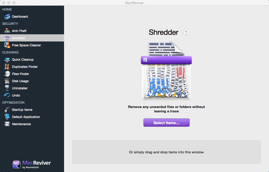 MacReviver 2.6 : Shredder Window