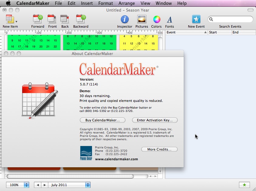 CalendarMaker 5.0 : Main window