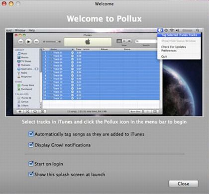 Pollux 1.1 : Welcome screen
