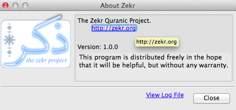Zekr 1.0 : About Window