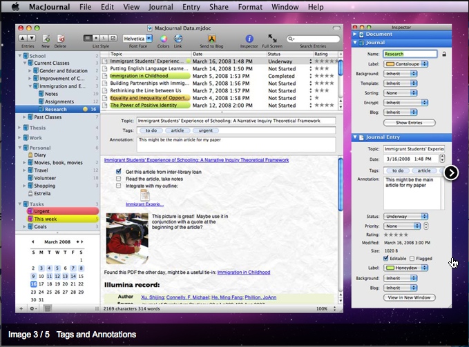 Mac Journal 2.1 : Main window