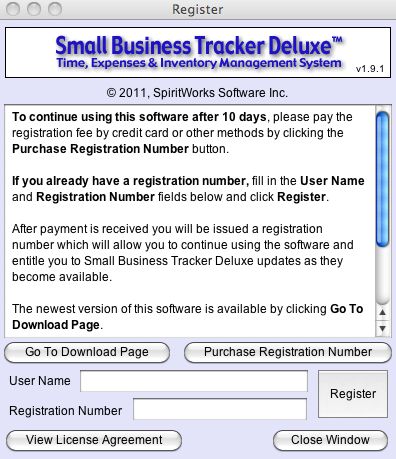 Small Business Tracker Deluxe 1.9 : Main window