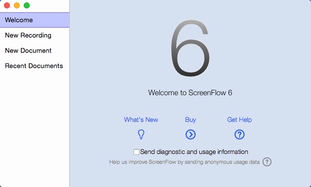 ScreenFlow 6.2 : Welcome Window