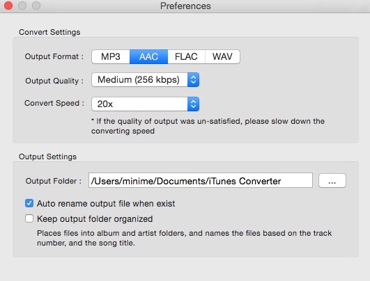 Macsome iTunes Music Converter 2.1 : Preferences Window