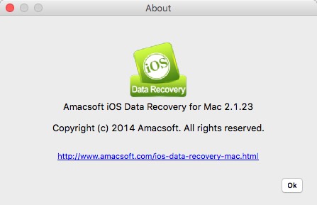 Amacsoft iOS Data Recovery for Mac 2.1 : About Window