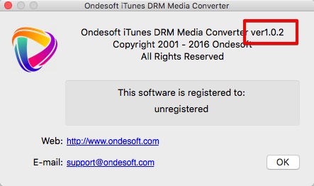 Ondesoft iTunes DRM Media Converter 1.0 : About Window