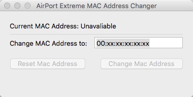 AirPort Extreme MAC Address Changer 1.1 : Main Window