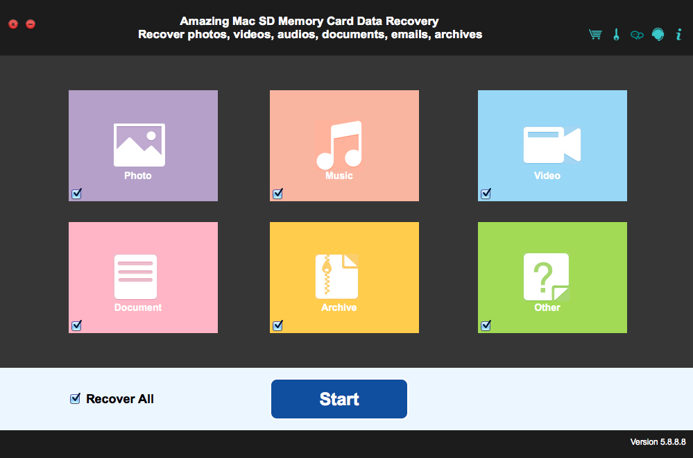 Amazing Mac SD Memory Card Data Recovery 5.8 : Main Window