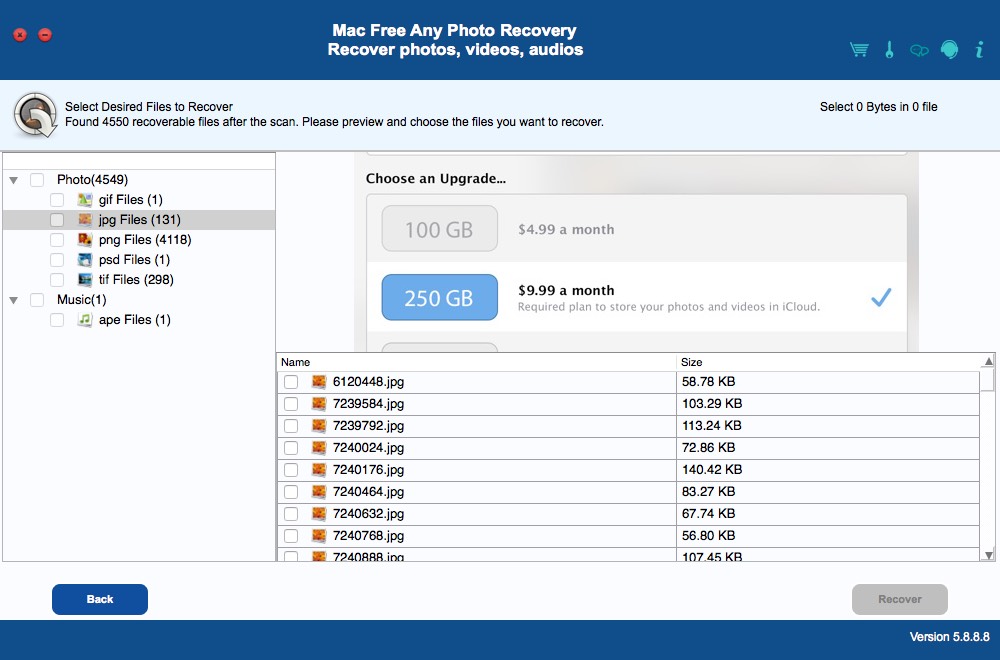 Mac Free Any Photo Recovery 5.8 : Scan Results