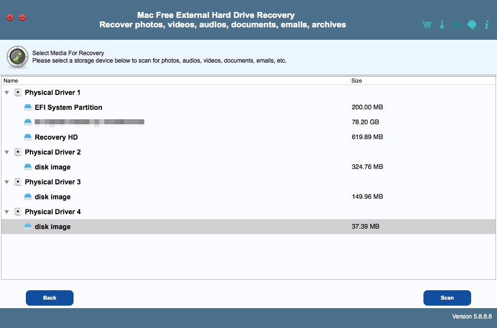 Mac Free External Hard Drive Recovery 5.8 : Select Drive