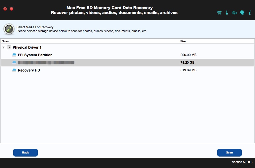 Mac Free SD Memory Card Data Recovery 5.8 : Select Driver