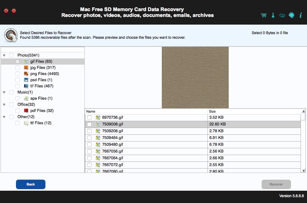 Mac Free SD Memory Card Data Recovery 5.8 : Scan Results