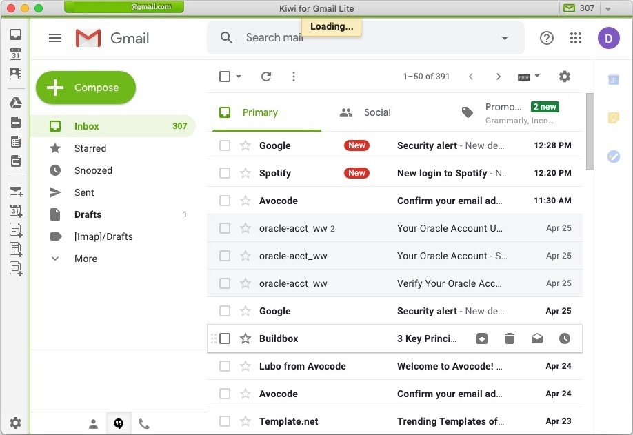 Kiwi for Gmail Lite 2.0 : Main Screen 