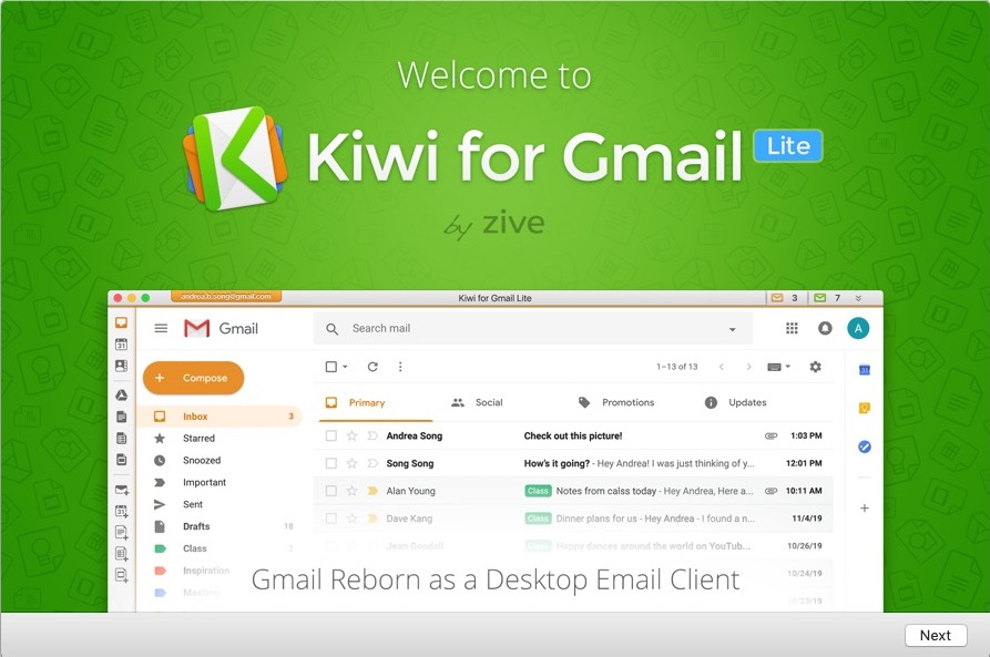 Kiwi for Gmail Lite 2.0 : Welcome Screen 