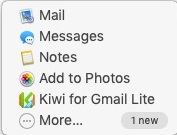 Kiwi for Gmail Lite 2.0 : Menu