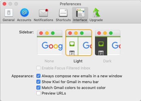 Kiwi for Gmail Lite 2.0 : Interface Preferences 