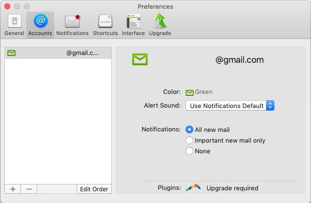 Kiwi for Gmail Lite 2.0 : Accounts Preferences 