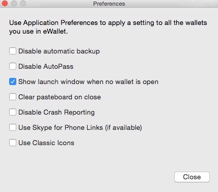 eWallet 8.3 : Preferences Window