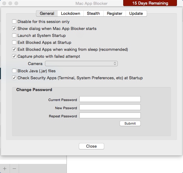 Mac App Blocker 3.1 : Preferences Window