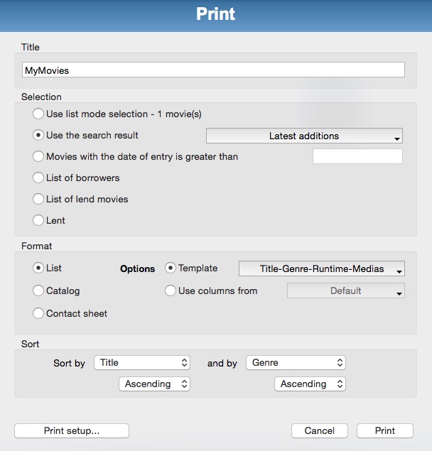 Filmotech 3.6 : Printing Collection Info