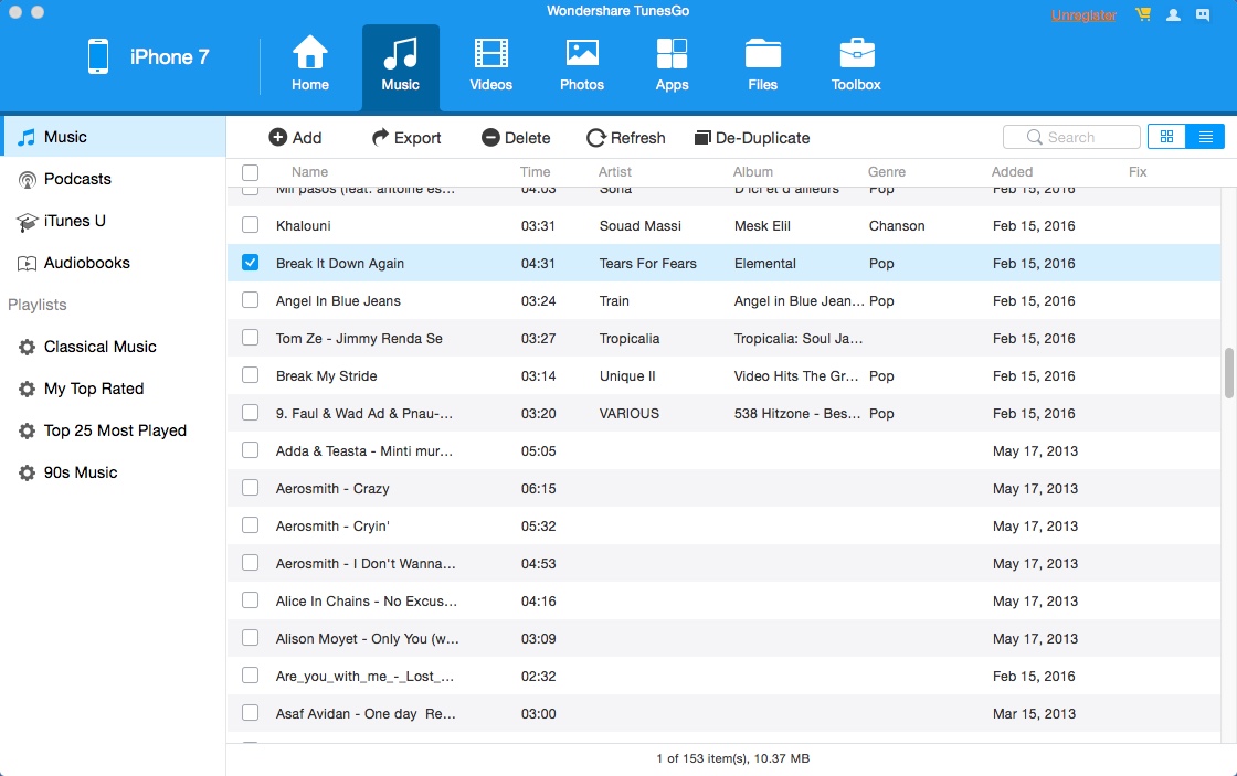 Wondershare TunesGo 9.2 : Checking iOS Music Files