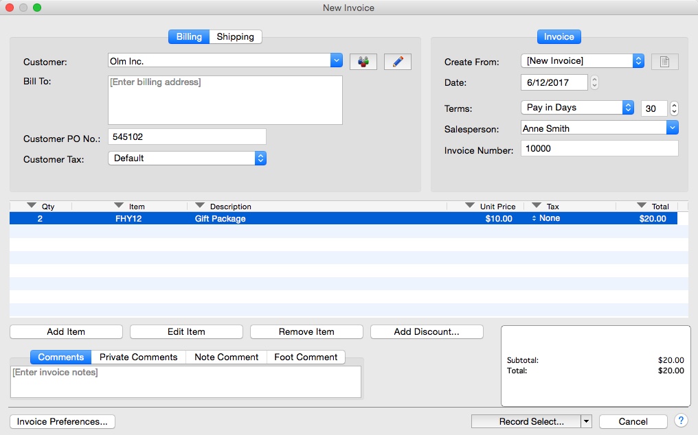 Express Invoice invoicing software 5.0 : Creating New Invoice