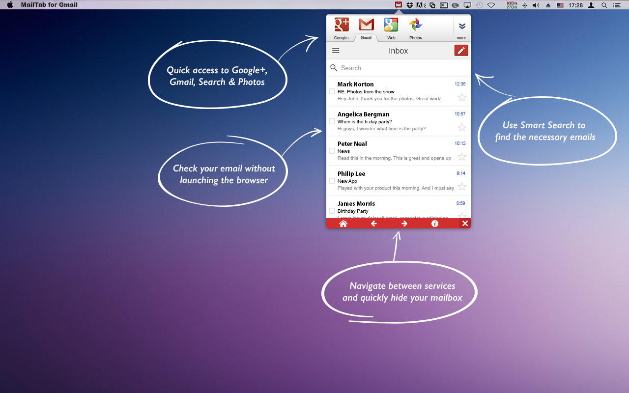 McTab for Gmail 1.1 : Main Window