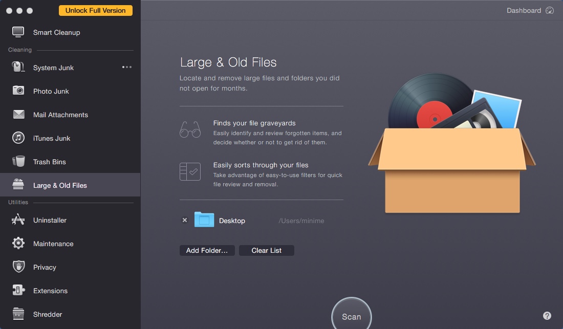 CleanMyMac 3.6 : Large & Old Files Window