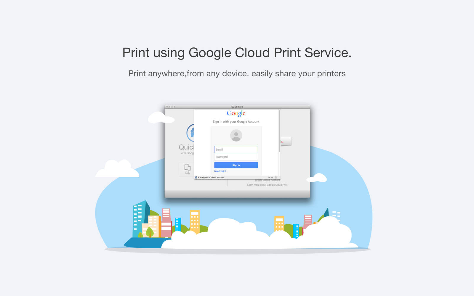 Quick Print via Google Cloud Print 1.2 : Main Window