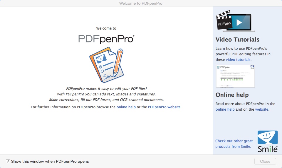 PDFpenPro 8.3 : Welcome Window