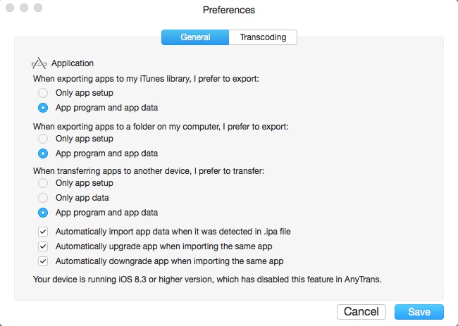 AnyTrans for iOS 5.3 : Preferences Window